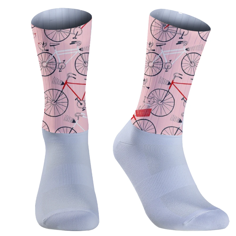 Chaussettes de compression de vélo high-tech, chaussettes coordonnantes, chaussettes de sport de course en plein air, chaussettes de cyclisme sans couture, moulage intégral, nouveau, 2024