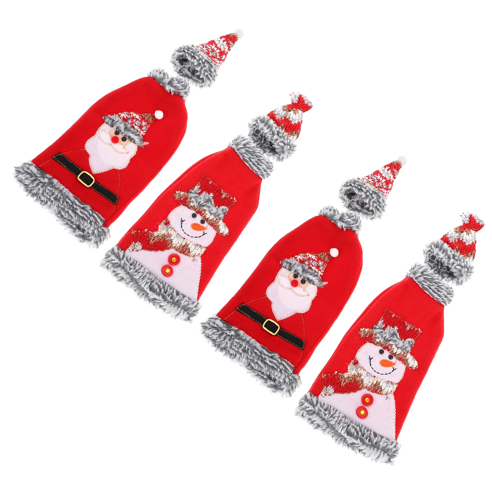 

4Pcs for Christmas Snowman Cover Decor Holiday Party Home Use Premium Bottle Cover Material Bottle Covers