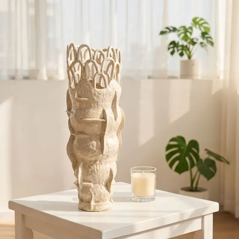 Abstract hollow pattern vase ornament beige design decoration home crafts