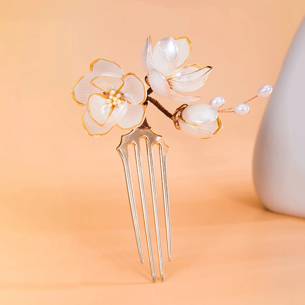 

Chinese Style Hair Side Comb Lotus Flower Vintage 4 Prong Hairpin Hair Stick Traditional Asian Hanfu Accessories