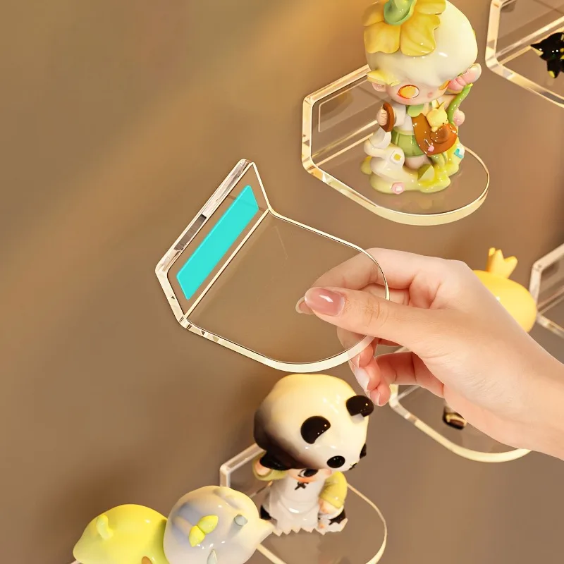 3 acrylic wall mounted display stands with self-adhesive non perforated brackets suitable for collectible decoration