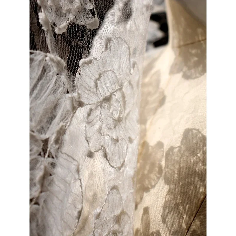 Original three-dimensional texture mesh perspective white wedding dress children's clothing fabric designer fabric