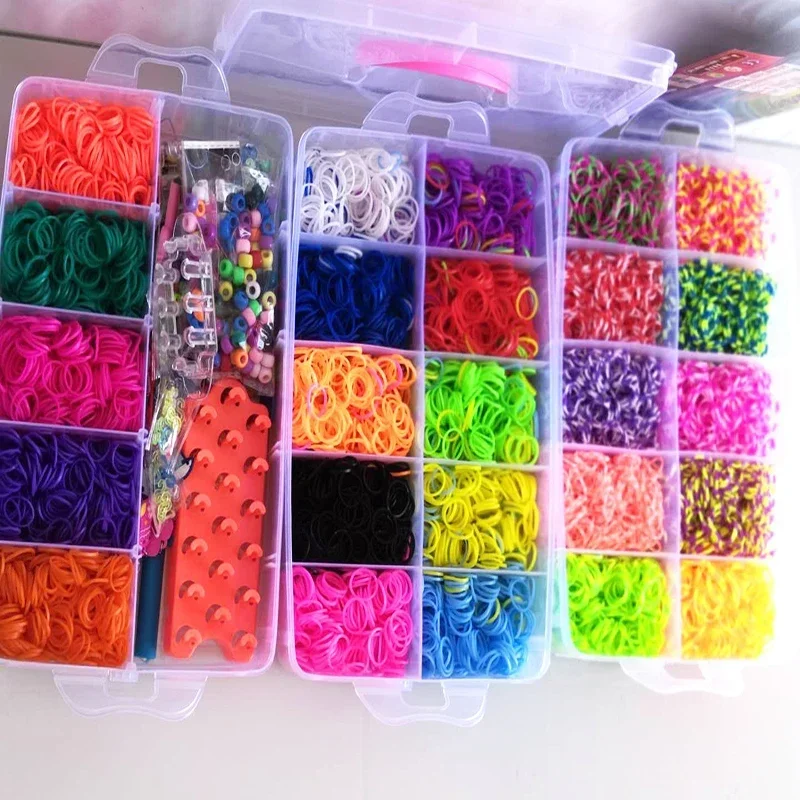 Rainbow Color Rubber Band Set Craft Toy Elastic Bracelet Set Weaving Machine Ribbon Knitted Figures Charms Toy