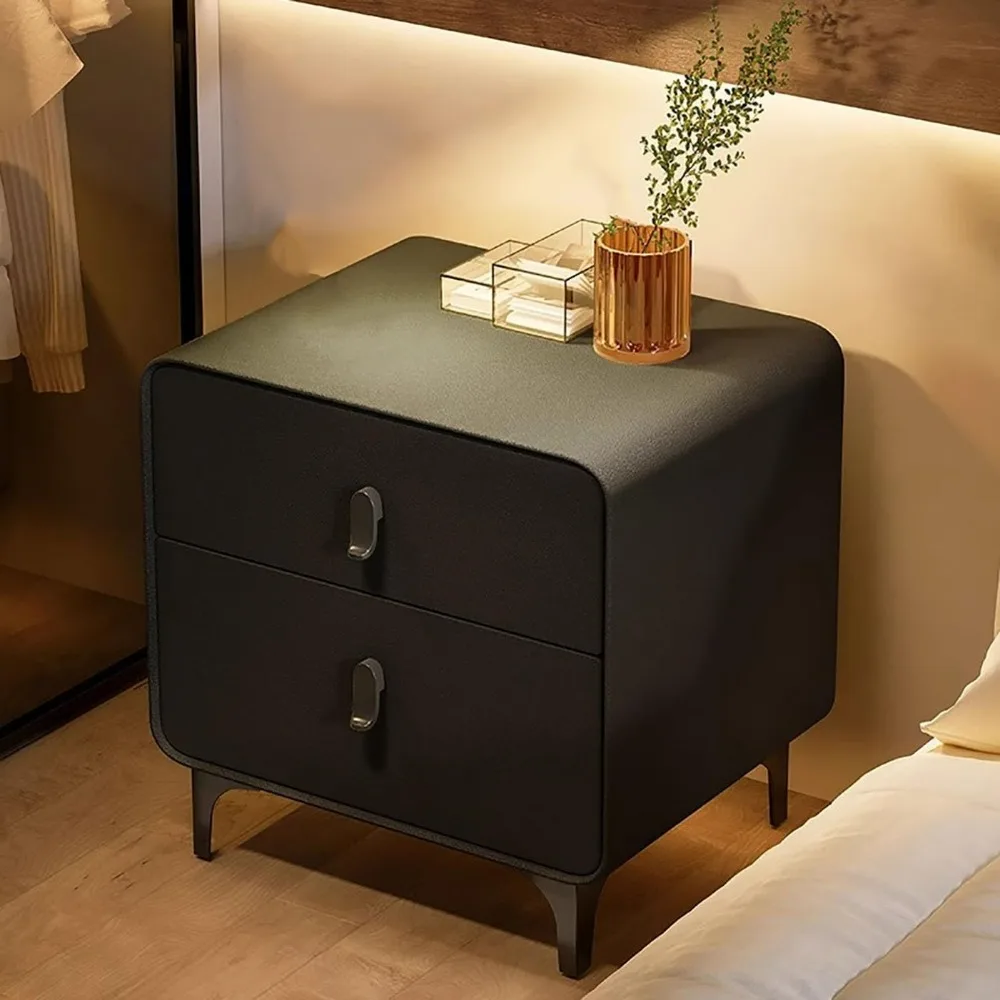 Modern Triangle-legged Nightstand, Multifunctional 2-Drawer End Table - Black, 40x40x50cm