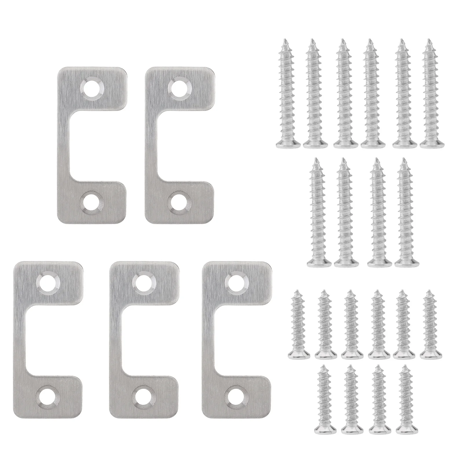 5 pcs 1.4 cm Thick Security Adjustable Door Strike Plate with Threaded Screws, Stainless Steel Deadbolt Strike Plate