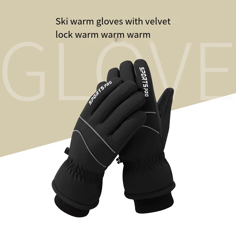 Gants de ski rembourrés en velours pour hommes, gants d'équitation chauds, coupe-vent, écran tactile, moto, neige, extérieur, hiver