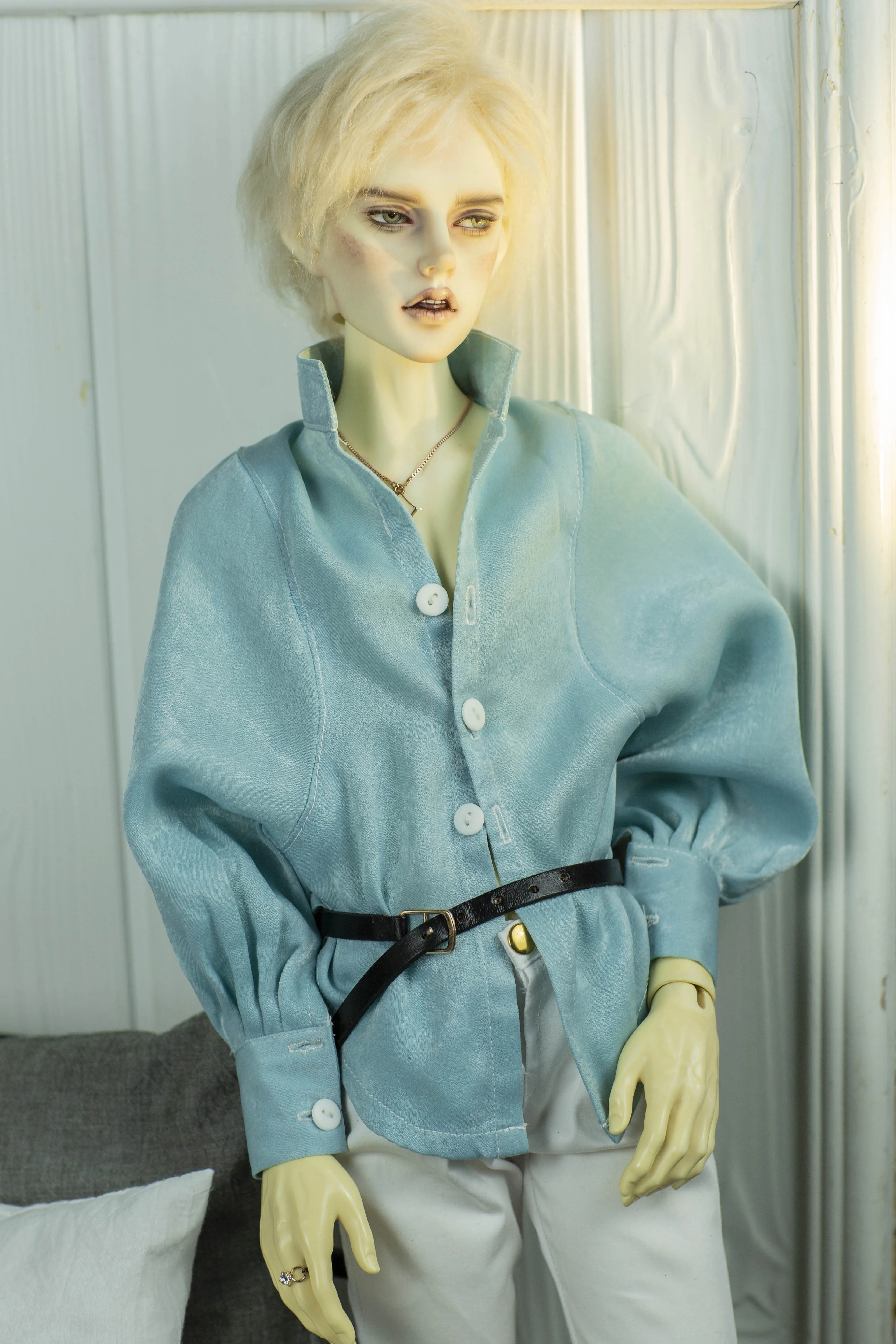 D04-A2047 children handmade toy  1/4 1/3 uncle Doll DD BJD/SD popo68 70 customized clothes blue Beige  Waist cinching  shirt1pcs