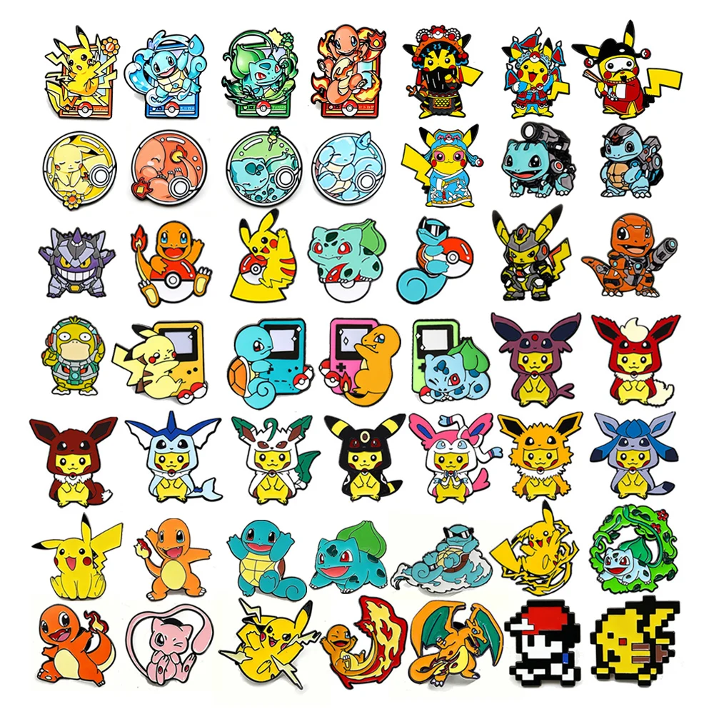 Random 4/8Pcs Pikachu Monster Enamel Pins Cute Brooches Charmander Bulbasaur Squirtle Metal Lapel Badge Collectible Pins Gift