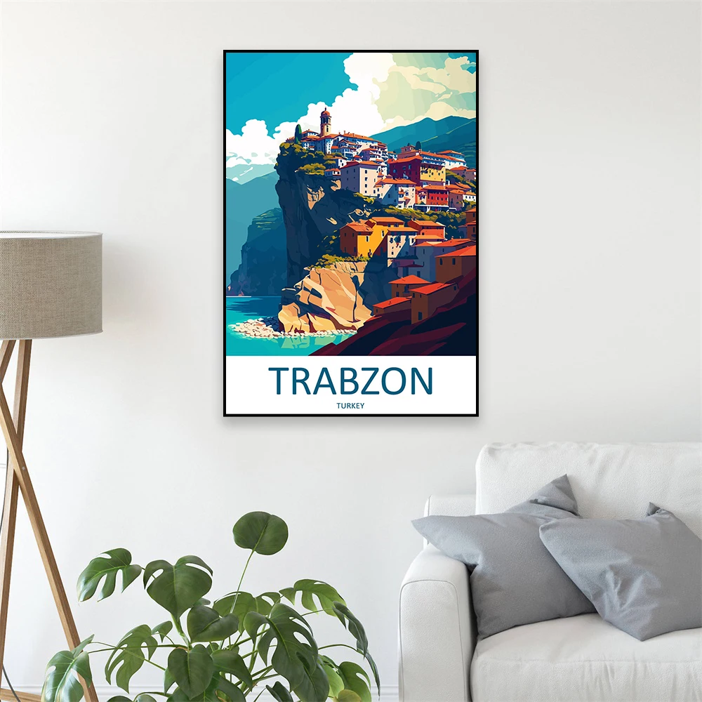 Turkey Trabzon Travel Print Poster Colorful Trabzon Turkish City Wall Art Landscape Art Canvas Painting Home Reading Room Decor