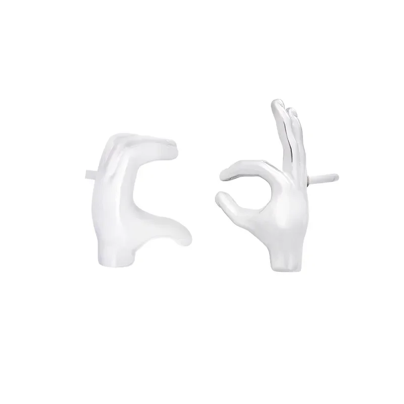 

Cute Quirky Finger Design Heart Friendly Hand Shaped Earrings for Couples Trendy Personalized Jewelry Gifts for Men and Women