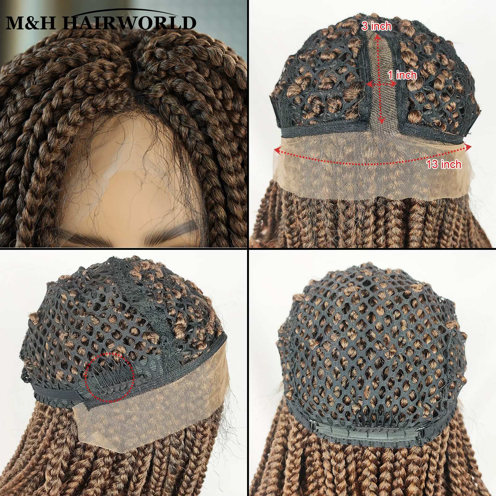 Perruques Lace Front Synthétiques pour Femmes Noires, Cheveux Tressés, Ombre, Brun Chocolat, Longue Boîte Tresse, 13x3x1