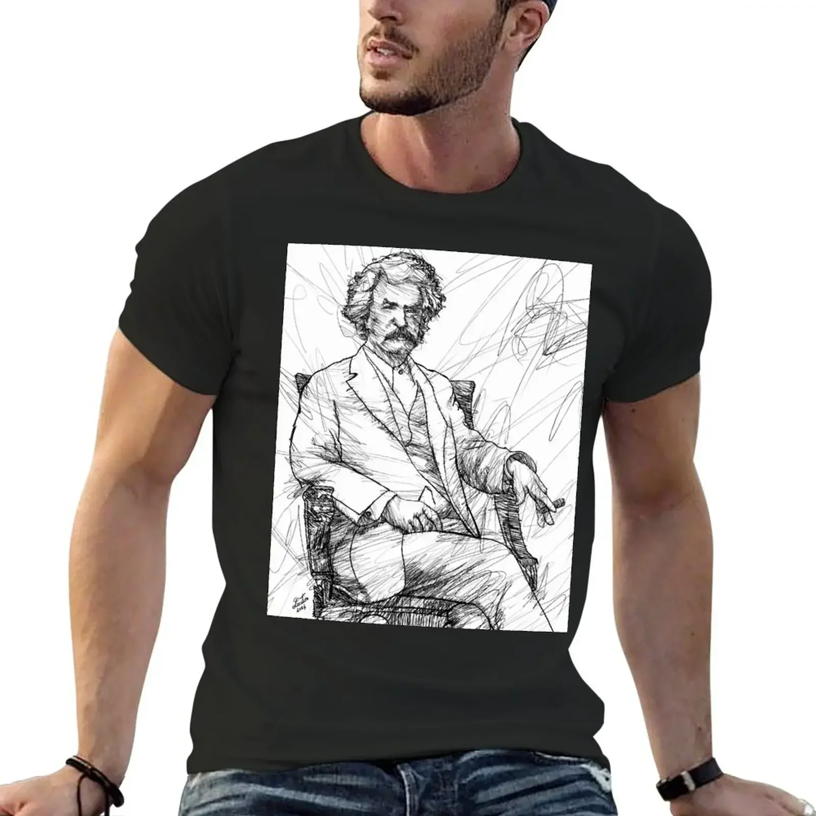 MARK TWAIN - ink portrait .5 T-Shirt plain customs summer clothes essential t shirt mens shirts graphic tee