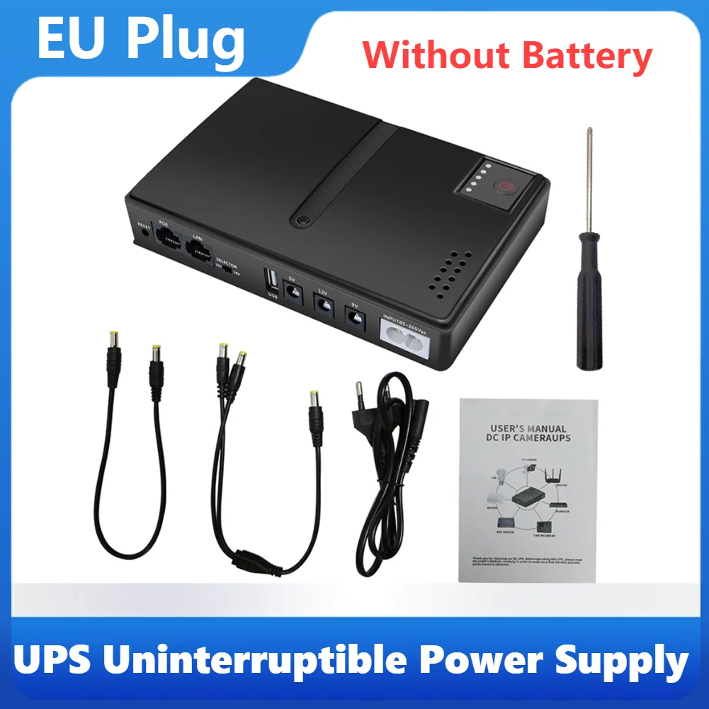 

(Without Battery) EU Plug DC UPS Uninterruptible Power Supply 18650 Replaceable Battery Backup 5V 9V 12V for Router Wifi Modem