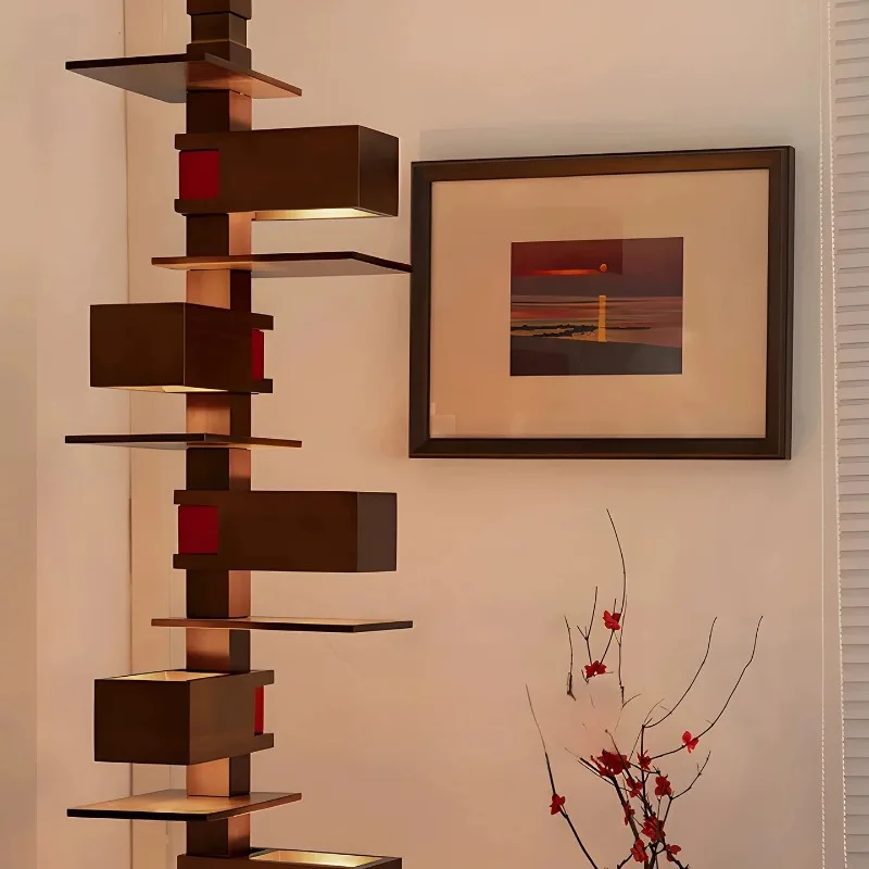 Floor-to-ceiling ornaments next to the sofa, flowing water villa, living room and study decoration