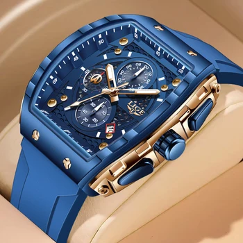 LIGE extérieur carré Sport décontracté Quartz homme montre haut de gamme montres de luxe mode 50 M étanche Auto Date Silicone chronographe