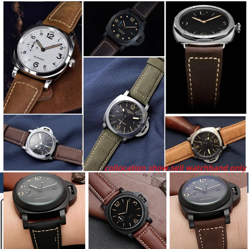 For Mido Hamilton Panerai Citizen Frosted Matte brown blue Genuine Leather watchband Men Vintage Wrist Strap bracelet 22 24 26mm