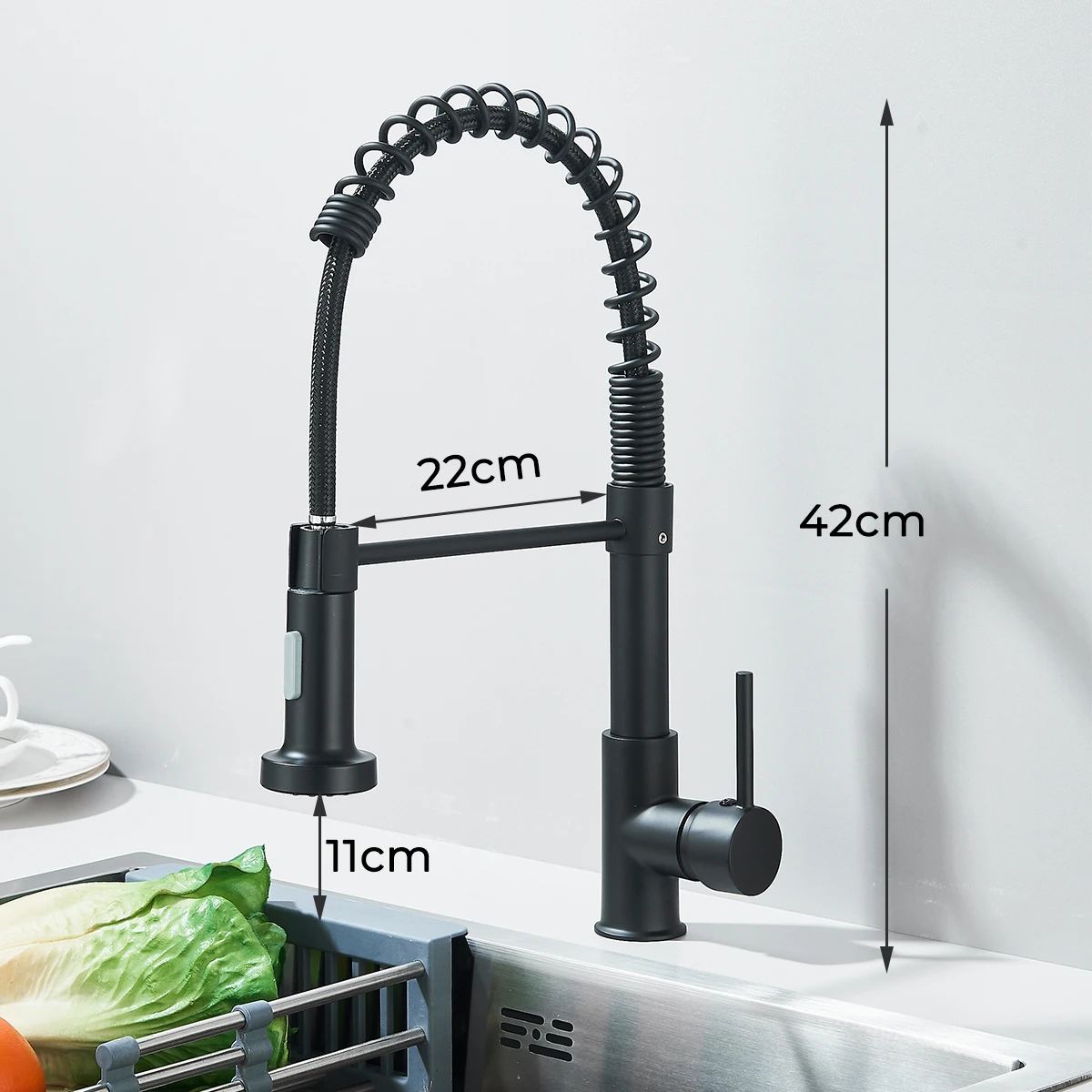 Matte Black Kitchen Sink Faucet Pull Down 2-way Spray Single Handle Hot Cold Water Mixer Tap 360 Rotation Sink Taps