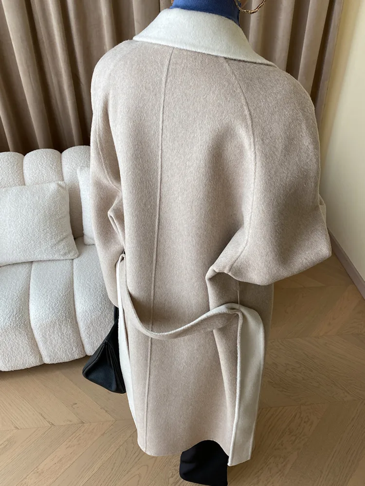 LANMREM High End Double-sided Woolen Coat Women Lapel Long Sleeves Double Breasted Wool Coats Fashion 2024 Winter 2DA8033