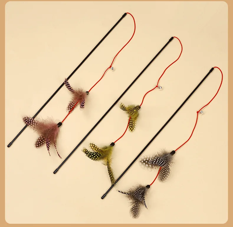 Cat Toy Feather Cats Sticks Cat Toys Interactive Double Feather Toys Cats Teasing Kitten Teaser Stick with Bell Toy Pet Products