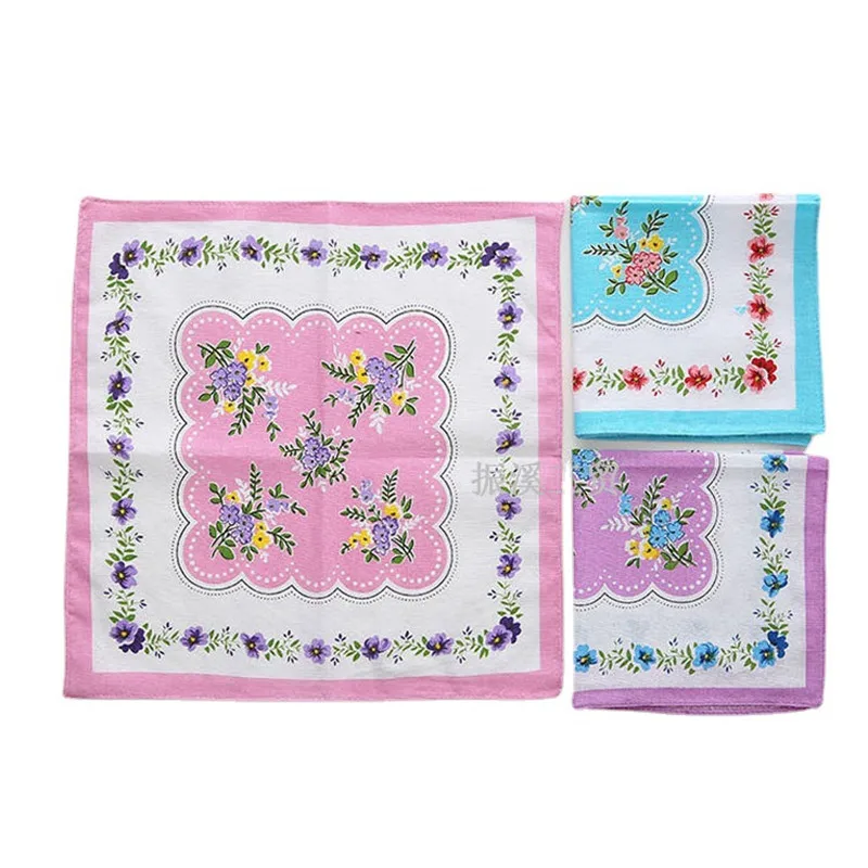 Pañuelo 100% de algodón con estampado de flores para mujer, 3 uds., 28x28cm, decoración del banquete de boda, regalo del Día de San Valentín