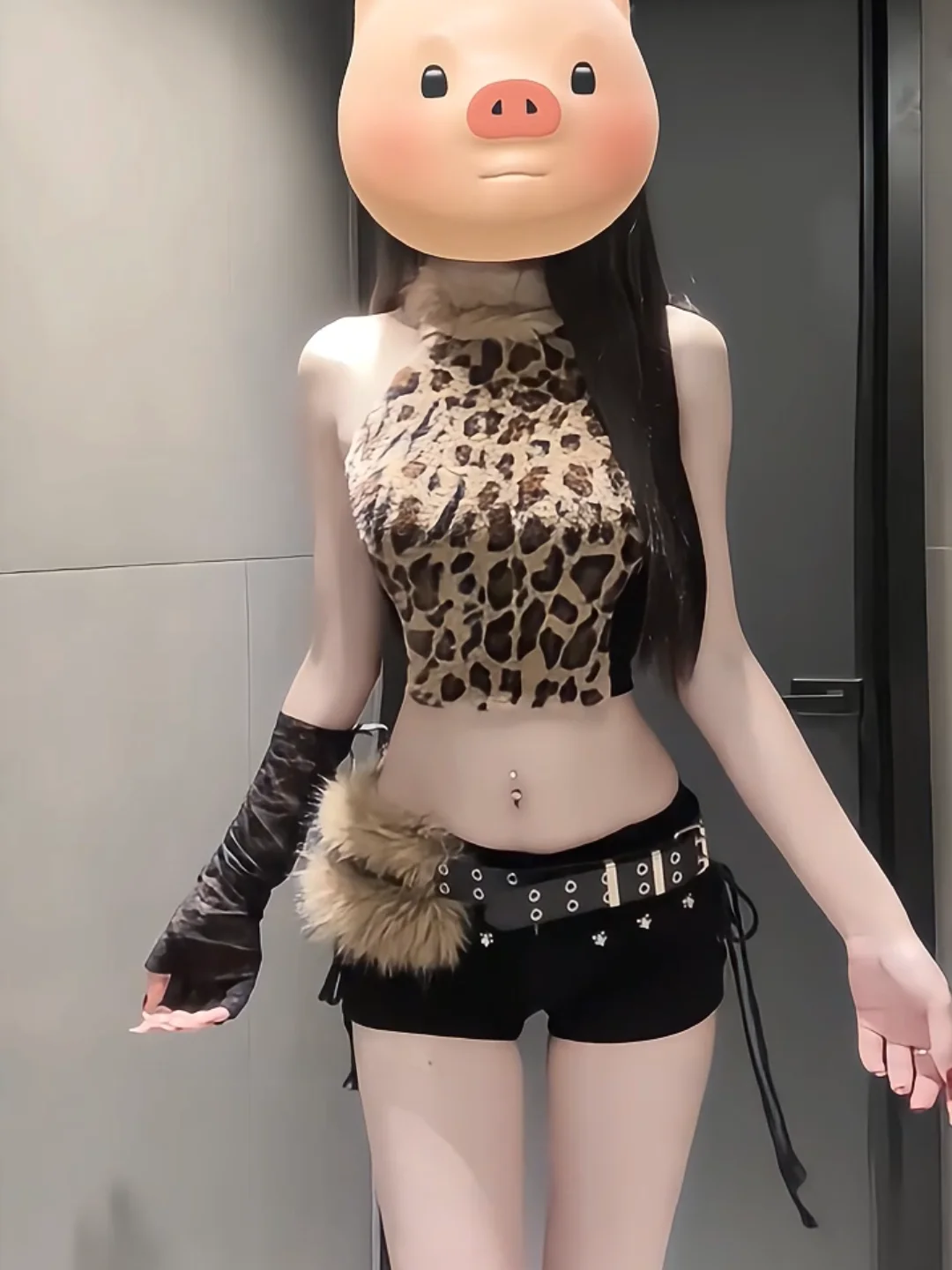 Sexy Retro Spliced Leopard Print Vest And Short Shorts Two-Piece Set for Women Low Waist Shorts High Collar Sleeveless Spring...