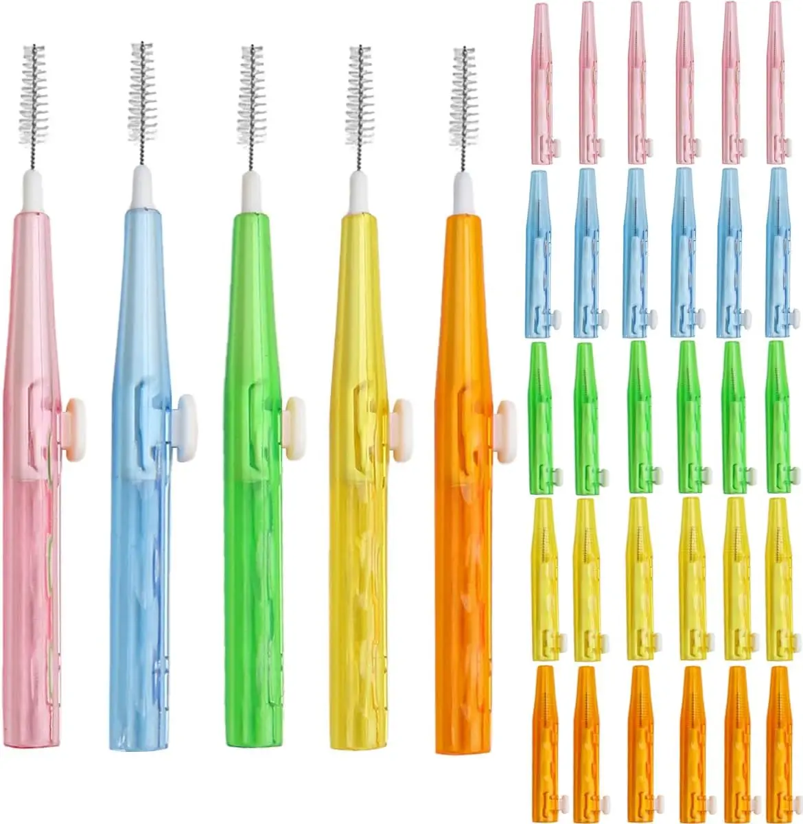 

Interdental Brushes Oral Telescopic Type Dental Hygiene Brush Angled Interdental Toothpick Short Handle 30Pcs 5 Different Sizes