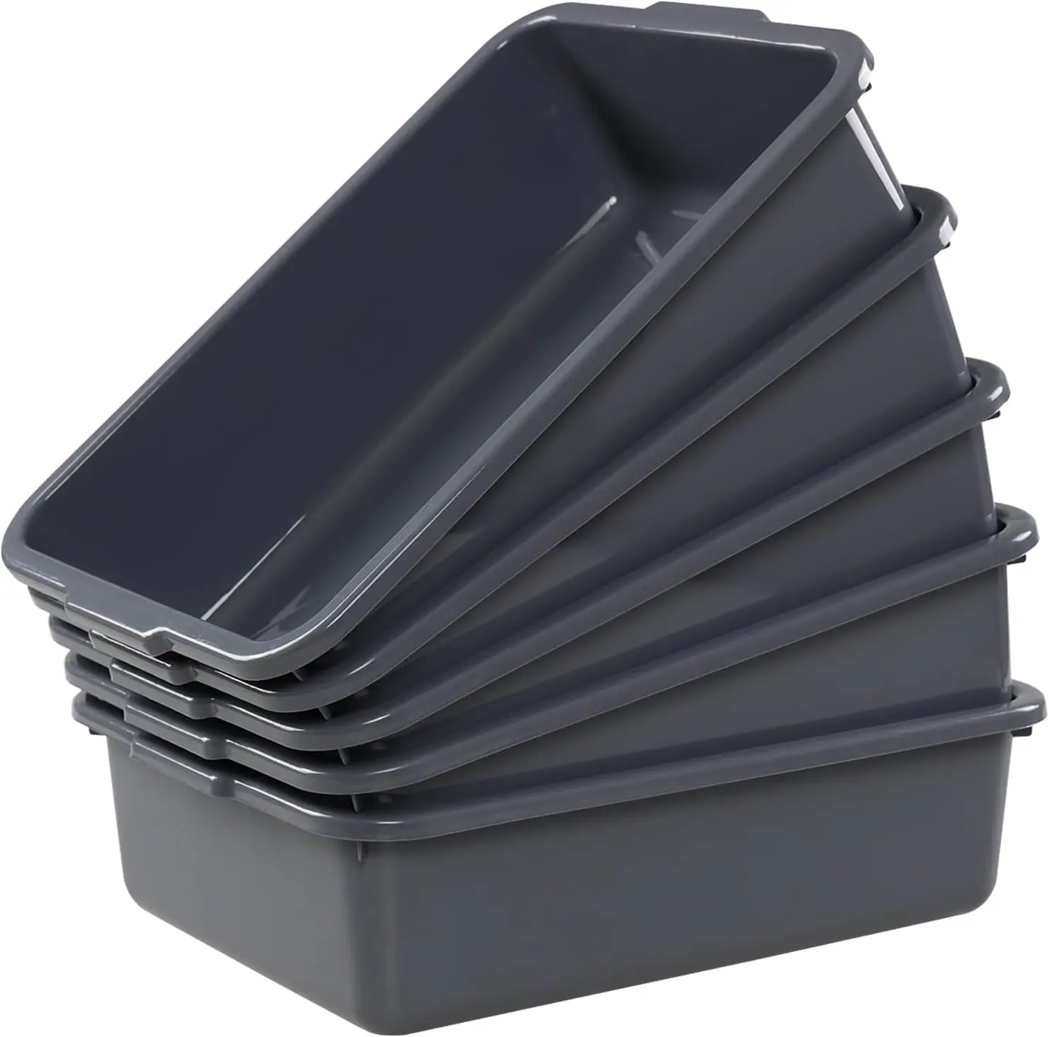 

8L Gray Plastic Tote Box, 5-Pack Small Commercial Storage Container