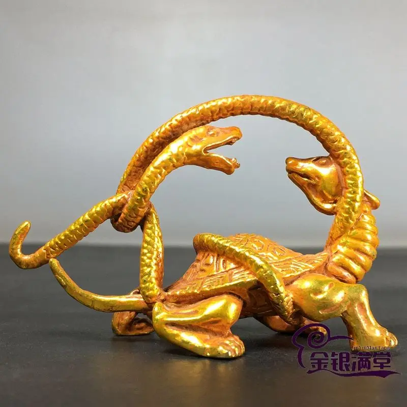 Gilt Mythical beast Black Tortoise snake turtle Ornament Decoration Tea Pet Figurines Desk Decor Accessories