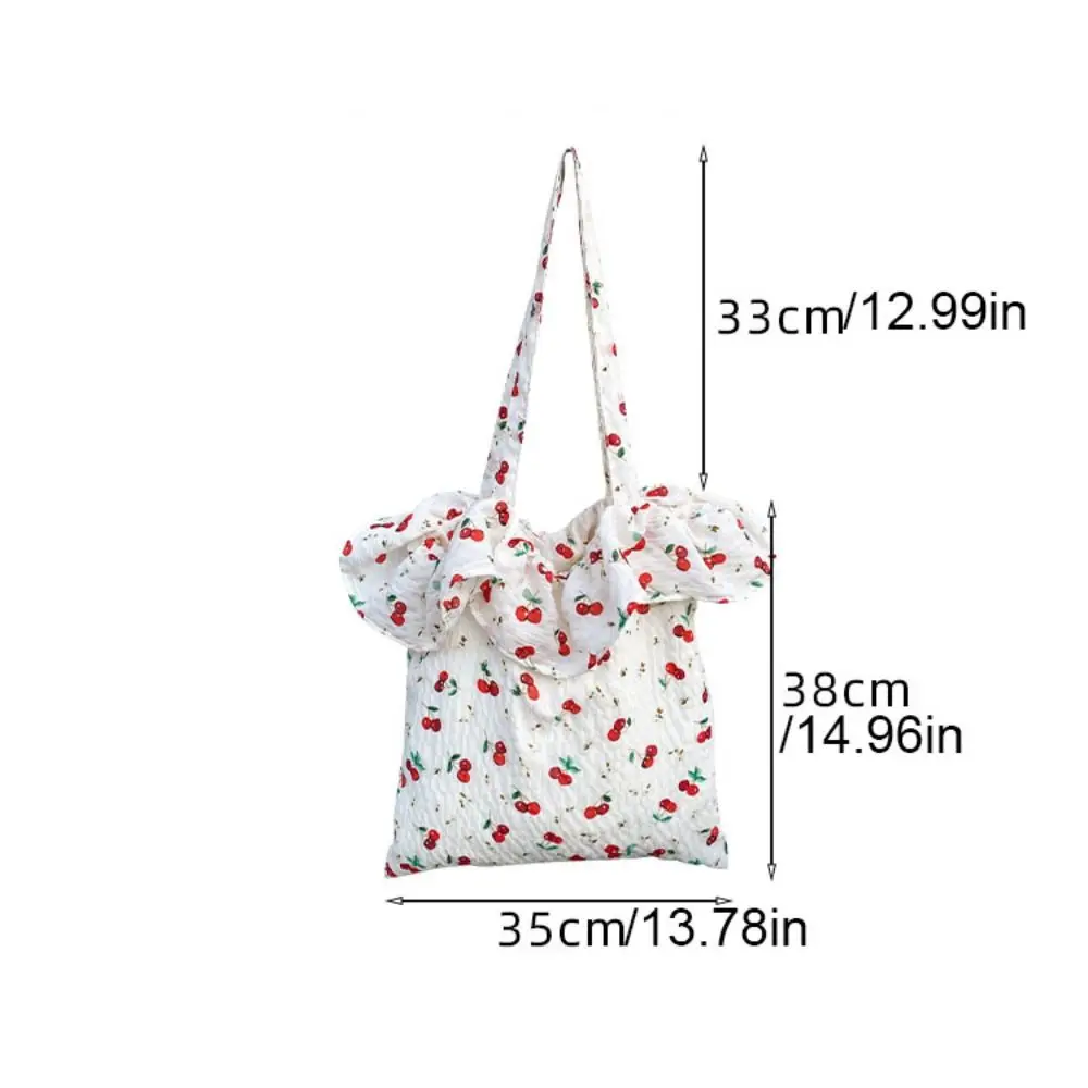 Fashion Flower Chiffon Shoulder Bag Large Capacity Ruffles Mesh Handbag Korean Style Commuting Bag Cherry Tote Bag Women