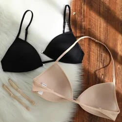 SP&CITY French Simple Triangle Cup Sexy Bras Women's Thin Shoulder Strap Front Closure Halter Bras Soft Seamless Strapless Bra