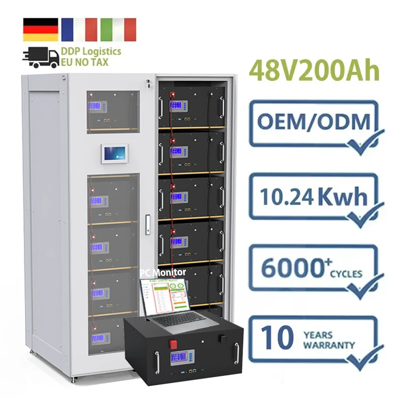 

6500 Cycle No 16S 200A BMS 51.2V 200Ah 10Kw Solar Inverter Lithium Ion Industrial Storage Battery 48V LiFePO4 Battery