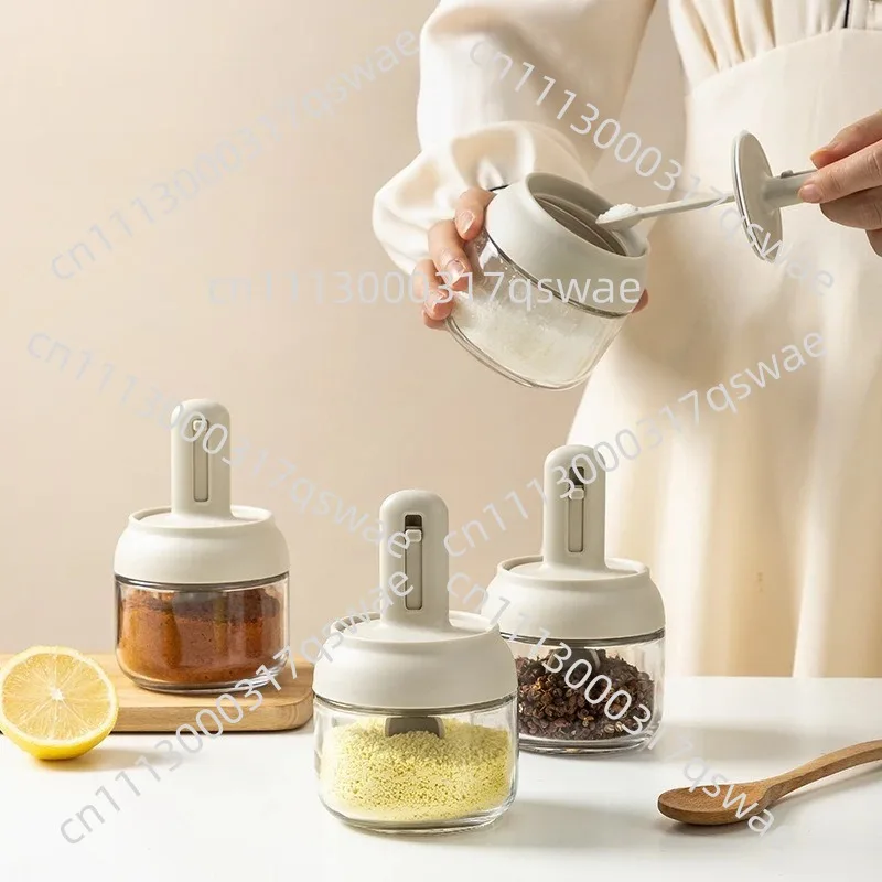 Salt Tank Seasoning Bottle Sealed Moisture-proof Expandable Lid Spoon Kitchen Supplies Pepper Grinder Spice Jar Set