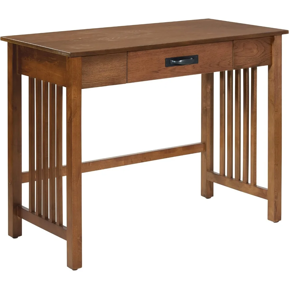 

Home Furnishings Sierra Writing Desk with Pull-Out Drawer and Mission Style Side Panels, Ash Brown