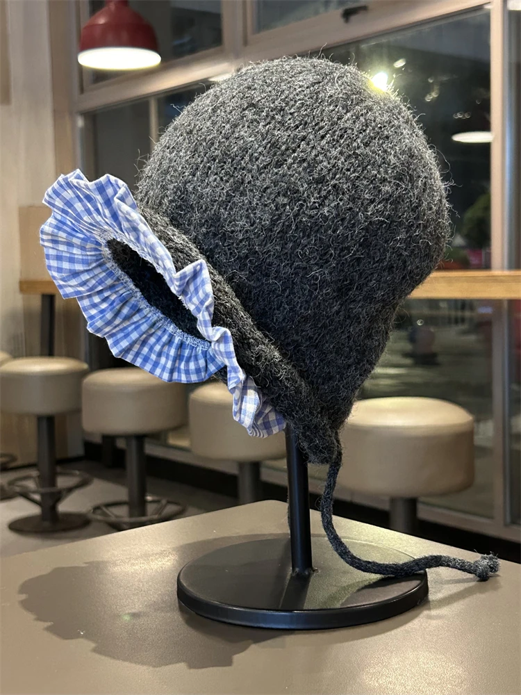 

Vintage Plaid Slouchy Beanie for Women, Autumn and Winter Warm Versatile Knitted Hat, Face-Slimming Yarn Hat, Cold Weather Hat