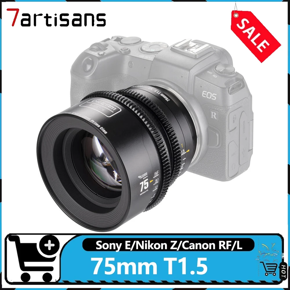 7artisans 75mm T1.5 Manual Focus Cine Lens DREAM Series Full Frame Telephoto Came Lens for Sony  Canon Nikon Leica