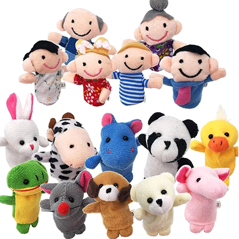 Baby peluche burattini da dito Tell Story puntelli 10 pezzi animali o 6 pezzi giocattoli per bambole di famiglia per bambini regali per bambini