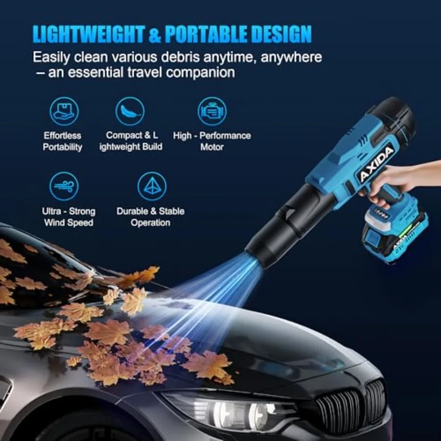 منفاخ أوراق الشجر اللاسلكي 21 فولت منفاخ أوراق الشجر الكهربائي القوي المحمول مع شاحن بطارية 2 تصميم خفيف الوزن لتنظيف الفناء La