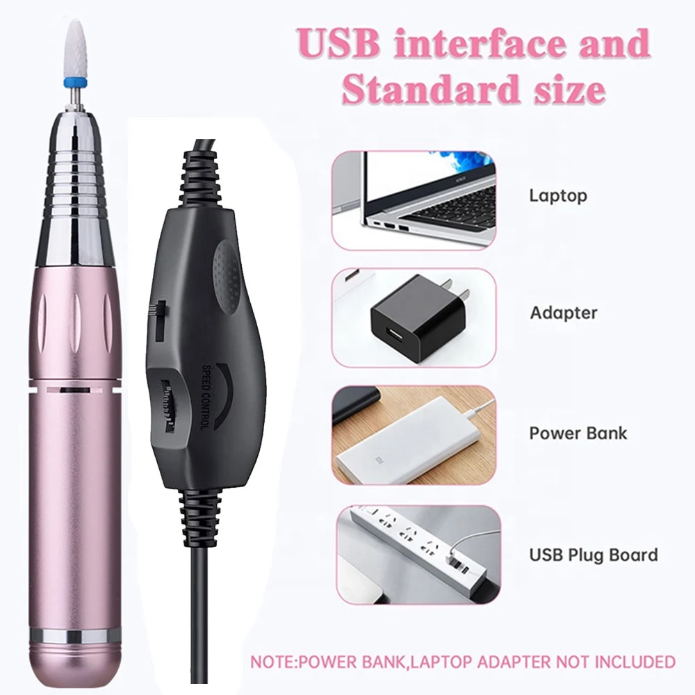 Electric Nail Drill Power Cord USB Charger Power Line For Manicure Tools Nail File Kit Cord 5.5 Adjustable Speed and Direction