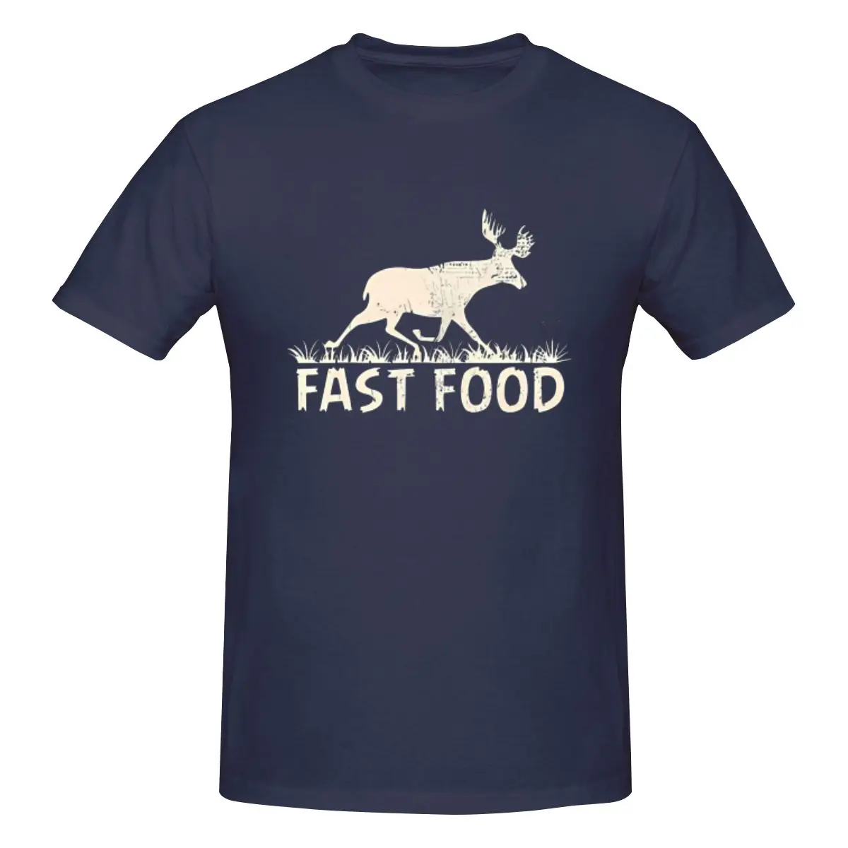 Men's Fast Food Deer Joke Hunting T-Shirt 100% Cotton Short Sleeve T-Shirt Tee Basic Casual Crew Neck Casual Tee Shirt Tops