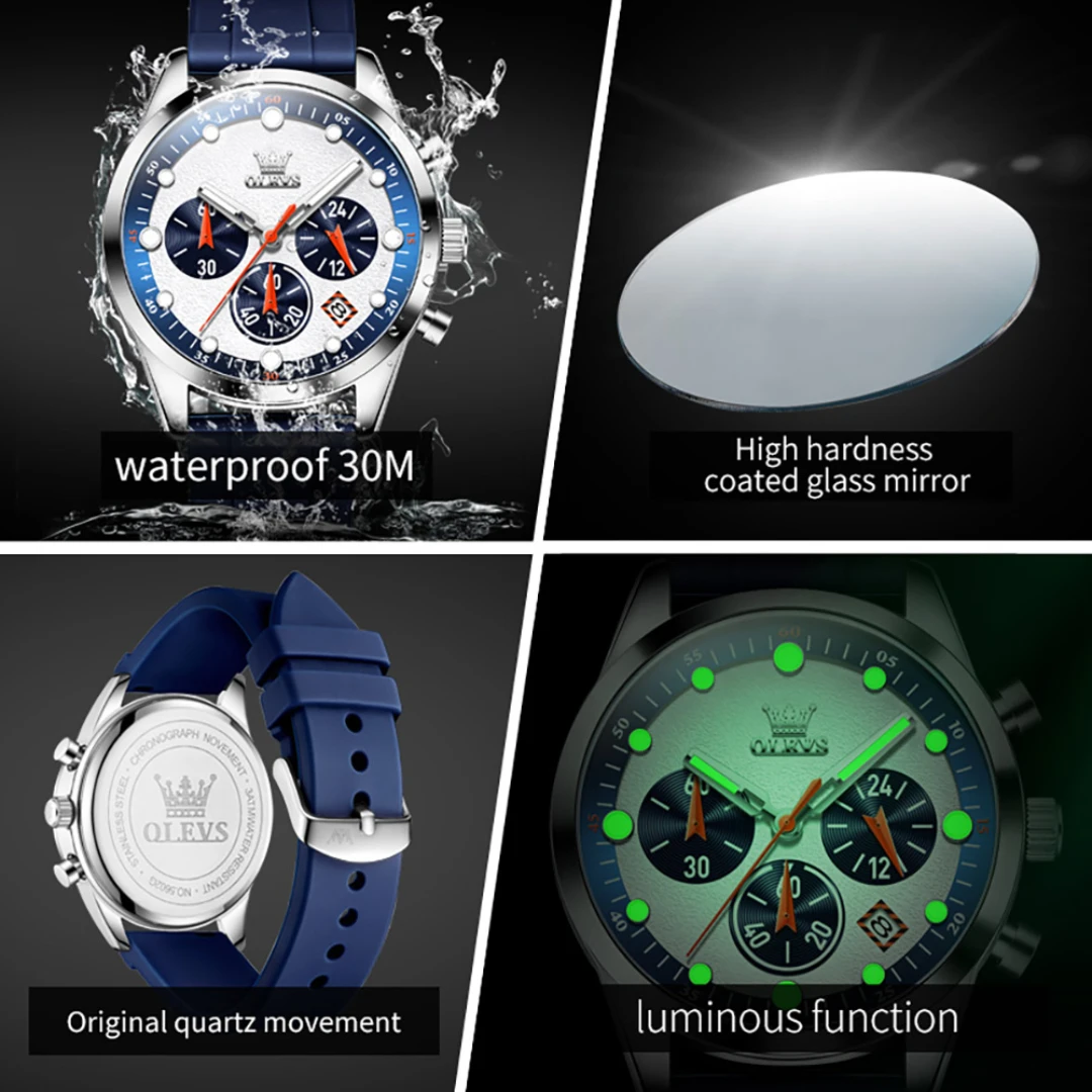 OLEVS 5602 Quartz Sport Watch Gift Round-dial Silicone Watchband Calendar Luminous