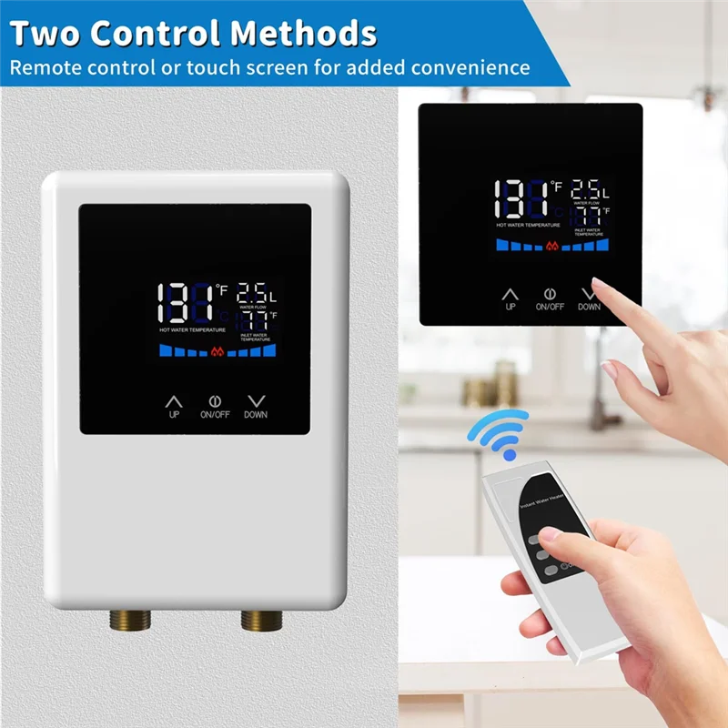 سخان مياه ABUD كهربائي، سخان مياه ساخن فوري بقدرة 5500 وات مع جهاز تحكم عن بعد وسخان مياه بشاشة LCD تعمل باللمس