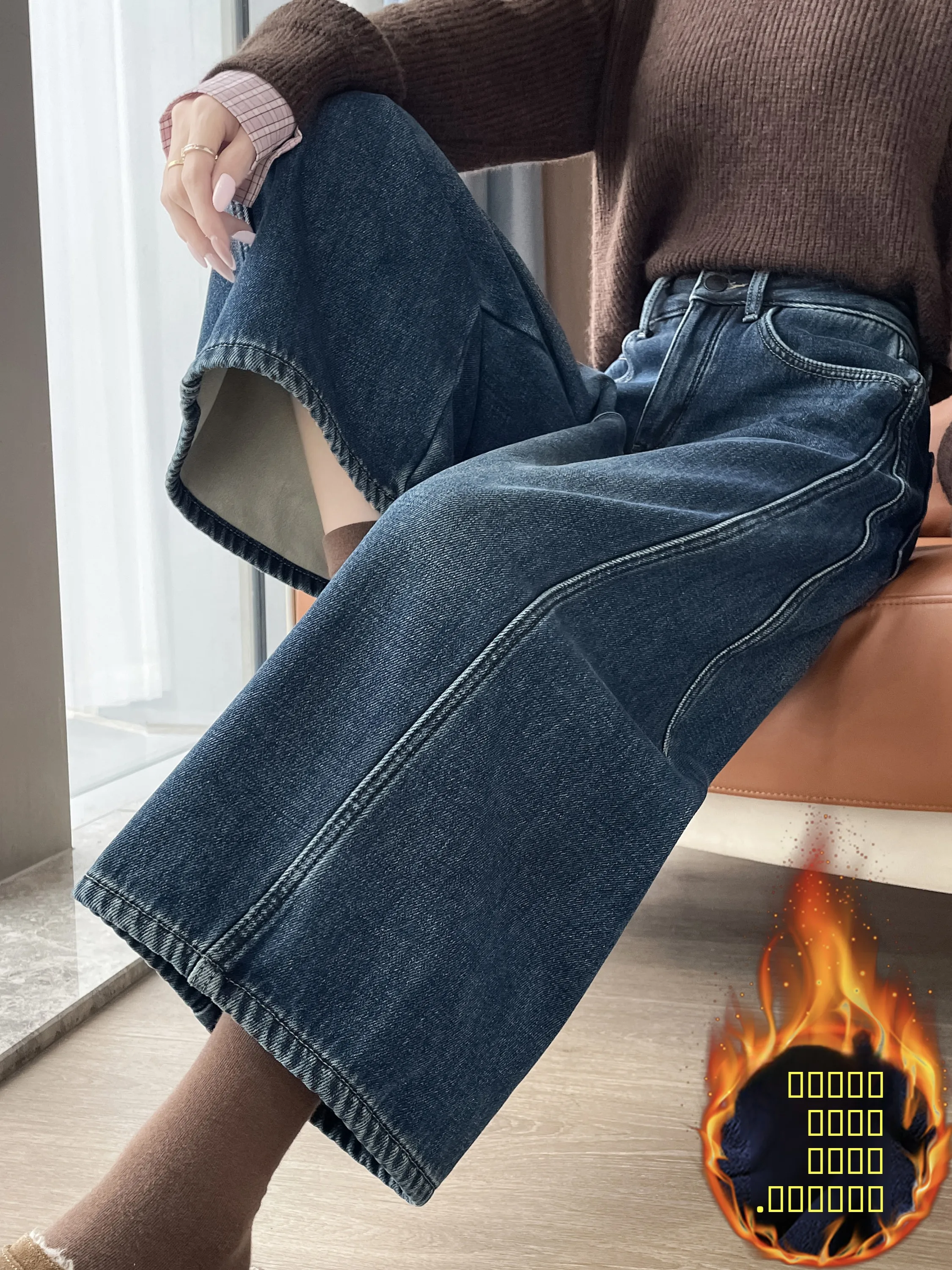 

Синие джинсы с начесом, широкие, женские, зимние, новые, маленький размер, с высокой талией, стройнящие, свободные, прямого кроя, джинсы-капри