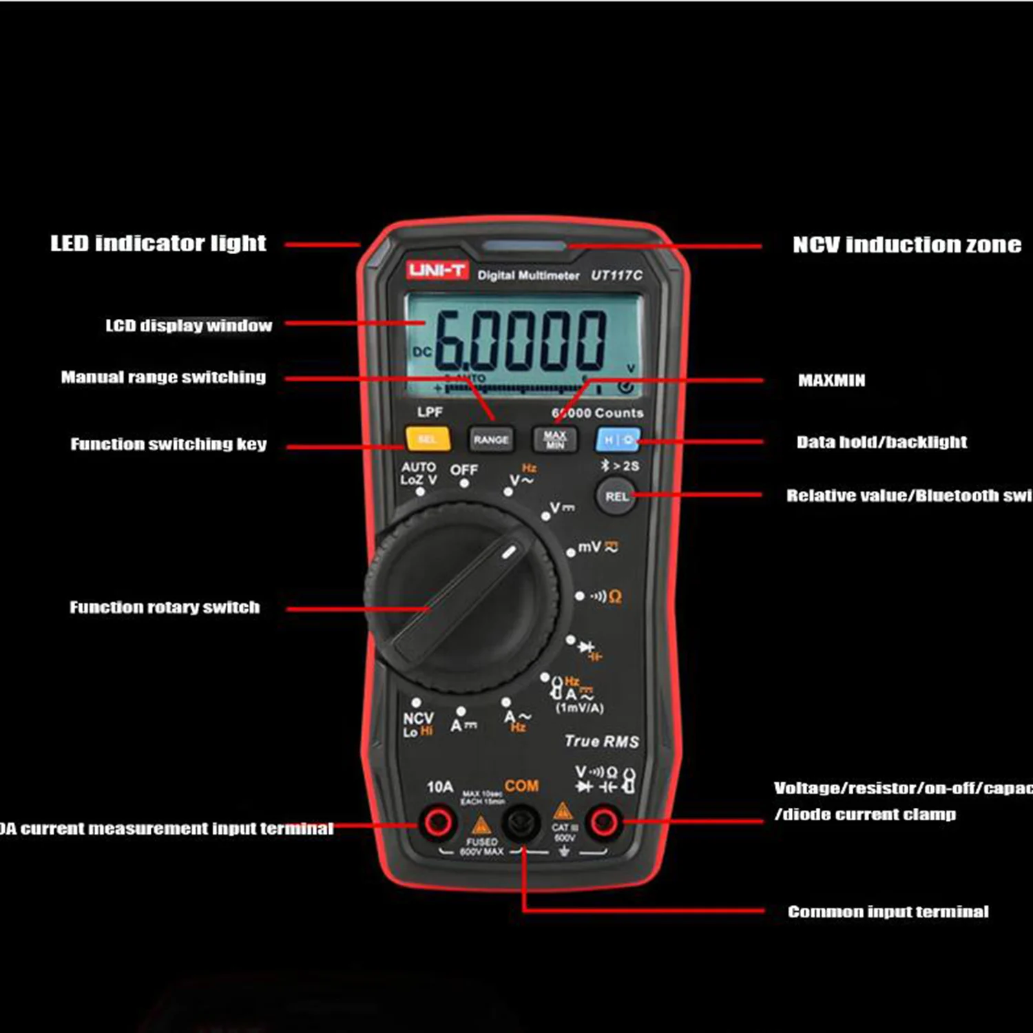 UNI-T UT117C High-precision True Effective Value Professional Multimeter AC/DC Multi-purpose Electrical Original Ohmmeter.