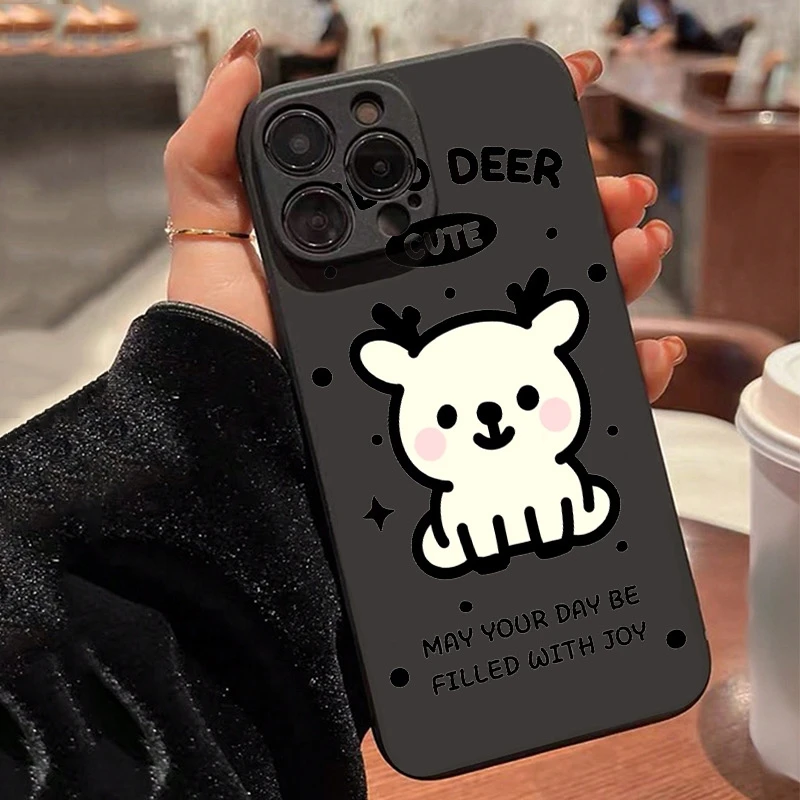 

Cute Cartoon Deer Phone Case For iPhone 17 11 12 13 14 15 16 Pro Max XS X XR 7 8 Plus SE2 16E 17 Air Shockproof Candy Soft Cover