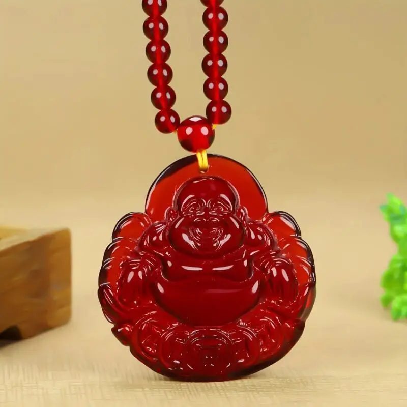 Second-generation Amber Beeswax Handicrafts Maitreya Buddha Pendant Versatile Fashion Necklace