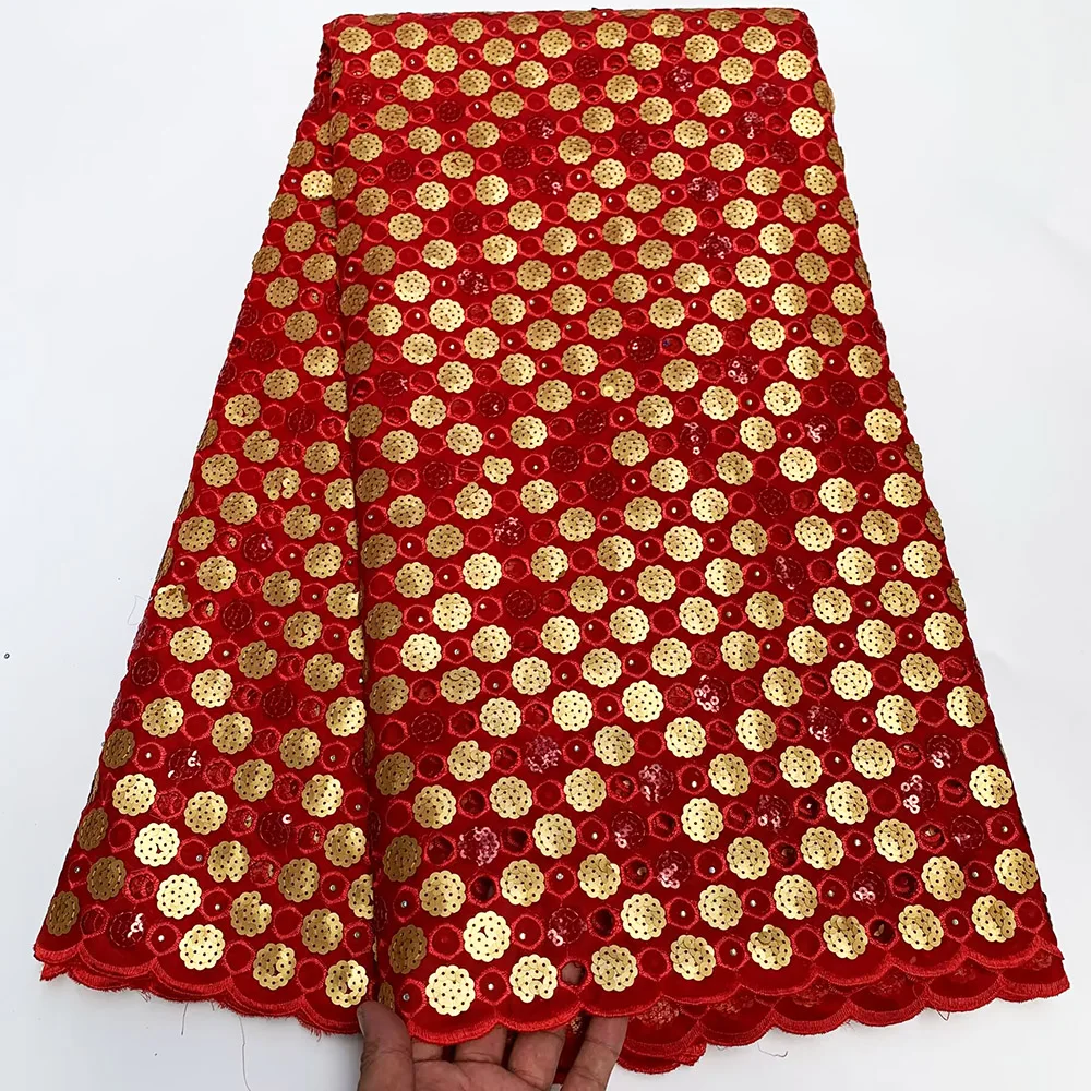 

High Quality Double Orange Mesh Handcut Sequins Lace Holed Embroidered Super Neat Fabric African Lady Occasional Dresses OR46337