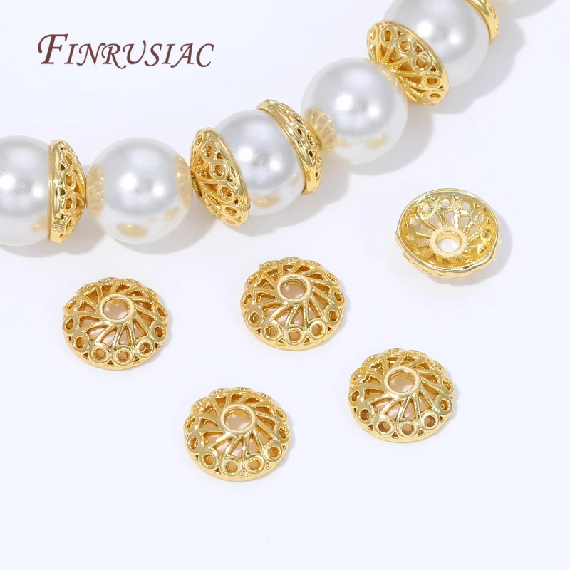 10/20 Stück 18K vergoldete Messing-Perlenkappen, Blumen-Perlenkappen für Schmuckherstellung, DIY-Halsketten- und Armband-Zubehör – Detail 20