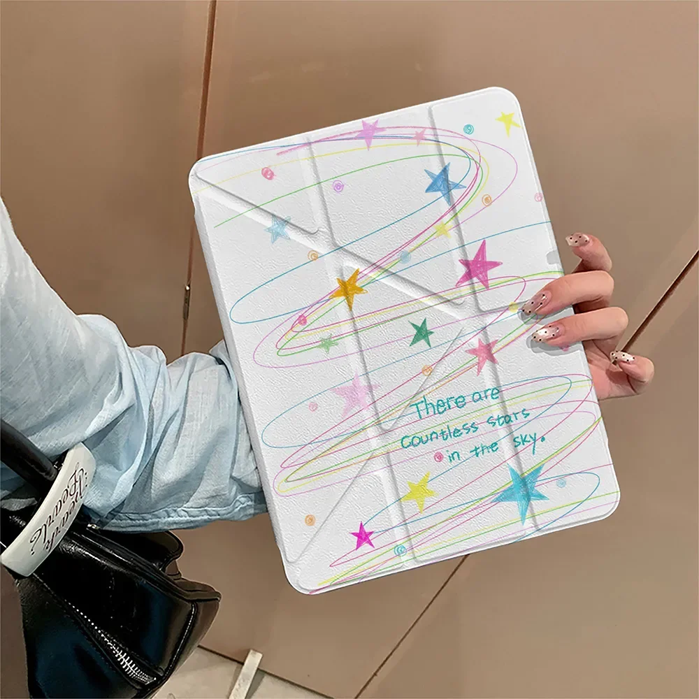 Colorful Star Line Table Case For iPad Pro 11 12.9 13 M2 M3 M4 M5 Shell 8.3 9.7 10.2 5/6/7/8/9/10/11th Mini 7/6 Air 4 5 6 Cover