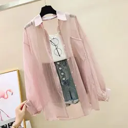 Summer Women Shirt clothing thin jacket 2024 Korean loose versatile women's long sleeved chiffon cardigan trendy Blouses Shirts