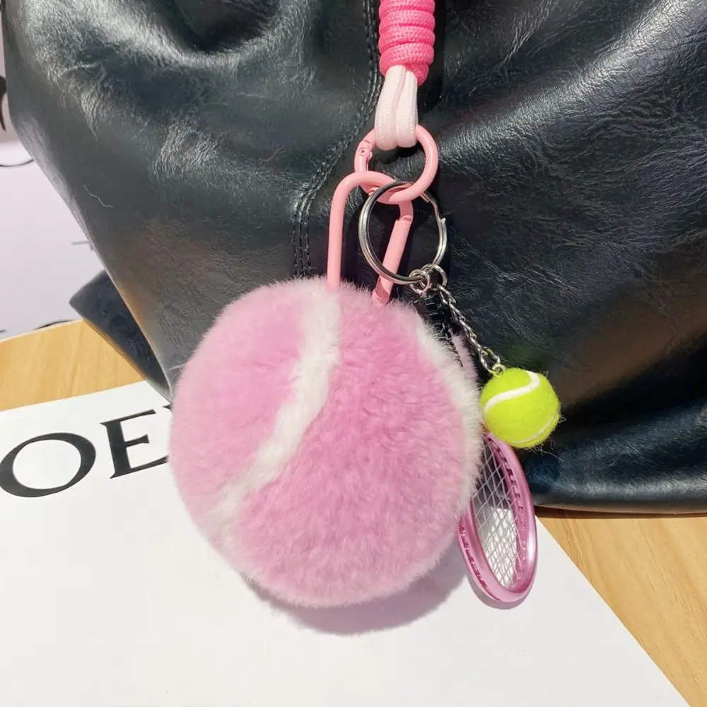 Plush Tennis Ball Plush Pendant Backpack Hanging Anti Lost Rex Rabbit Fur Keyrings Trinket Jewelry Plush Tennis Keychain